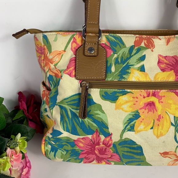 Caribbean Joe Island Supply Company Floral Printed Canvas Vacation Cruise Tote - Picture 3 of 8